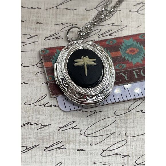 Dainty Cameo Dragonfly Locket Silver Easter Mom Blue White Daughter Gift Wedding - Picture 11 of 12